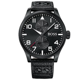 Hugo Boss Aeroliner Black Dial Black Leather Strap Watch For Men - 1513083 Authentic Buy Shop Now