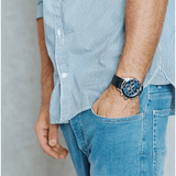 Hugo Boss Ikon Blue Dial Black Leather Strap Watch for Men - 1513176 Authentic Buy Shop Now