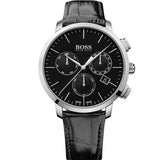Hugo Boss Chronograph Black Dial Black Leather Strap Watch For Men - 1513266 Authentic Buy Shop Now