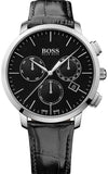 Hugo Boss Chronograph Black Dial Black Leather Strap Watch For Men - 1513266 Authentic Buy Shop Now