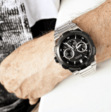 Hugo Boss Supernova Chronograph Black Dial Silver Steel Strap Watch for Men - 1513359 Authentic Buy Shop Now