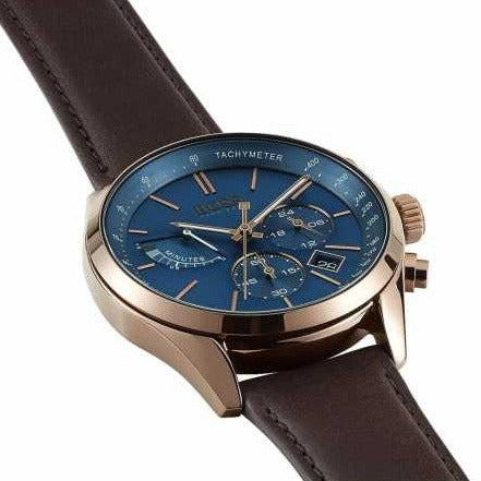 Hugo Boss Grand Prix Blue Dial Brown Leather Strap Watch for Men - 1513604 Authentic Buy Shop Now