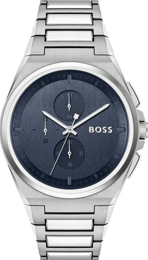 Hugo Boss Steer Chronograph Blue Dial Silver Steel Strap Watch For Men - 1514048 Authentic Buy Shop Now
