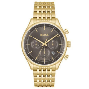 Hugo Boss Gregor Chronograph Grey Dial Gold Steel Strap Watch For Men - 1514051 Authentic Buy Shop Now