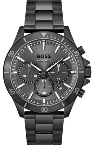Hugo Boss Troper Chronograph Grey Dial Grey Steel Strap Watch For Men - 1514058 Authentic Buy Shop Now