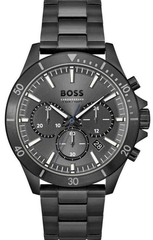 Hugo Boss Troper Chronograph Grey Dial Grey Steel Strap Watch For Men - 1514058 Authentic Buy Shop Now