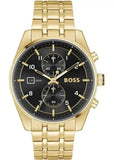 Hugo Boss Skytraveller Chronograph Black Dial Gold Steel Strap Watch for Men - 1514152 Authentic Buy Shop Now