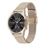 Hugo Boss Associate Black Dial Rose Gold Mesh Bracelet Watch for Men - 1513806 Authentic Buy Shop Now