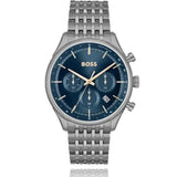 Hugo Boss Gregor Chronograph Blue Dial Grey Steel Strap Watch For Men - 1514083 Authentic Buy Shop Now