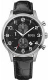 Hugo Boss Aeroliner Chronograph Quartz Black Dial Black Leather Strap Watch For Men - HB1512448 Authentic Buy Shop Now