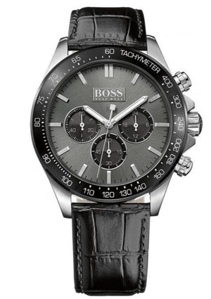 Hugo Boss Ikon Grey Dial Black Leather Strap Watch for Men - 1513177 Authentic Buy Shop Now