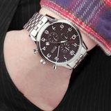 Hugo Boss Aeroliner Chronograph Black Dial Silver Steel Strap Watch For Men - 1512446 Authentic Buy Shop Now