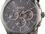 Hugo Boss Onyx Chronograph Grey Dial Black Leather Strap Watch For Men - HB1513366 Authentic Buy Shop Now