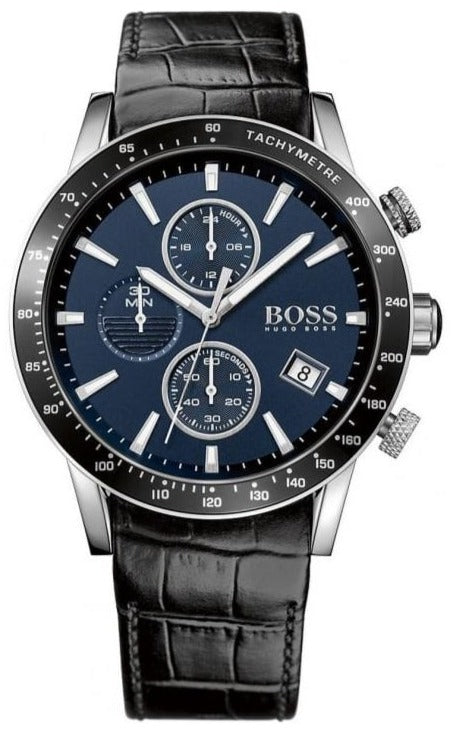 Hugo Boss Rafale Chronograph Quartz Blue Dial Black Leather Strap Watch For Men - HB1513391 Authentic Buy Shop Now