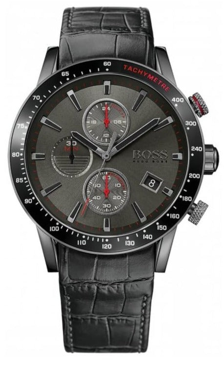 Hugo Boss Rafale Chronograph Grey Dial Black Leather Strap Watch For Men - HB1513445 Authentic Buy Shop Now