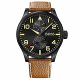 Hugo Boss Aeroliner Maxx Chronograph Black Dial Brown Leather Strap Watch For Men - 1513082 Authentic Buy Shop Now
