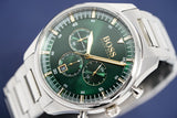 Hugo Boss Pioneer Green Dial Silver Steel Strap Watch for Men - 1513868 Authentic Buy Shop Now