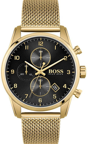 Hugo Boss Skymaster Black Dial Gold Mesh Bracelet Watch for Men - 1513838 Authentic Buy Shop Now