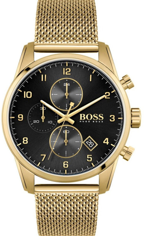 Hugo Boss Skymaster Black Dial Gold Mesh Bracelet Watch for Men - 1513838 Authentic Buy Shop Now