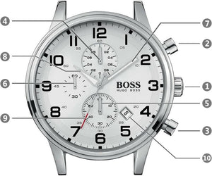 Hugo Boss Aeroliner Chronograph White Dial Silver Steel Strap Watch For Men - 1512445 Authentic Buy Shop Now