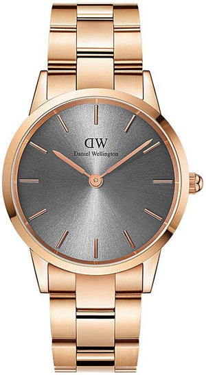 Daniel Wellington Iconic Link Grey Dial Rose Gold Steel Strap Watch For Women - DW00100332 Authentic Buy Shop Now