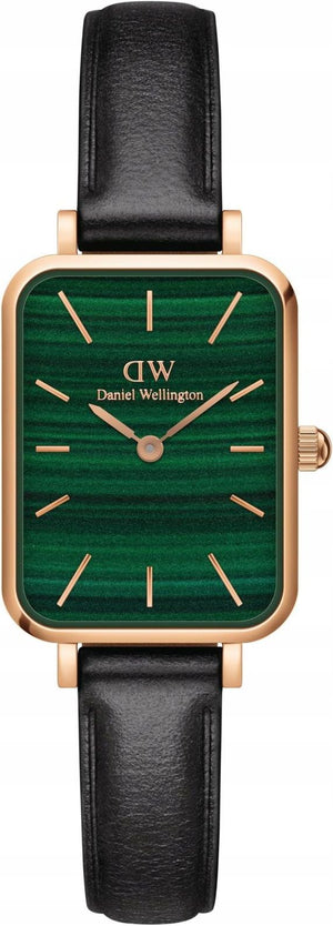 Daniel Wellington Quadro Pressed Sheffield Green Dial Black Leather Strap Watch For Women - DW00100439 Authentic Buy Shop Now
