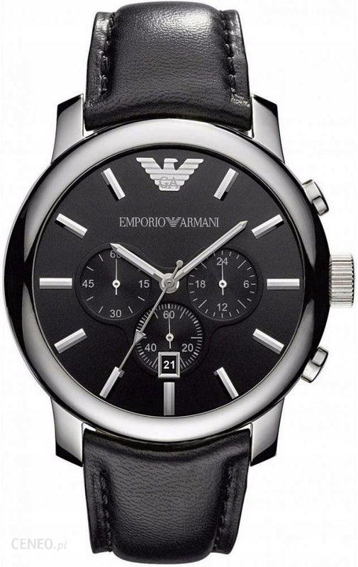 Emporio Armani Classic Chronograph Black Dial Black Leather Strap Watch For Men - AR0431 Authentic Buy Shop Now