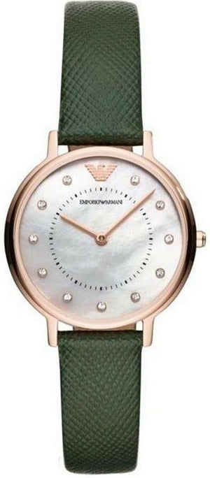 Emporio Armani Mother of Pearl Dial Green Leather Strap Watch For Women - AR11150 Authentic Buy Shop Now