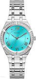 Guess Cosmo Diamonds Turquoise Dial Silver Steel Strap Watch for Women - GW0033L7 Authentic Buy Shop Now