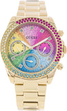 Guess Confetti Chronograph Rainbow Dial Gold Steel Strap Watch For Women - GW0483L4 Authentic Buy Shop Now