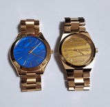 Michael Kors Slim Runway Quartz Blue Dial Rose Gold Steel Strap Watch For Women - MK3494 Authentic Buy Shop Now