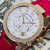 Michael Kors Parker Chronograph White Dial Pink Leather Strap Watch for Women - MK2297 Authentic Buy Shop Now