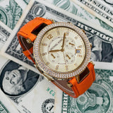 Michael Kors Parker Champagne Dial Orange Leather Strap Watch for Women - MK2279 Authentic Buy Shop Now