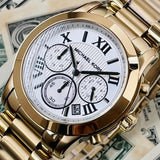 Michael Kors Cooper Chronograph White Dial Gold Steel Strap Watch For Women - MK5916 Authentic Buy Shop Now