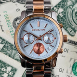 Michael Kors Runway Chronograph Blue Dial Two Tone Steel Strap Watch For Women - MK6166 Authentic Buy Shop Now