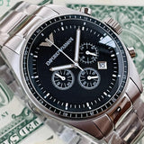 Emporio Armani Sportivo Chronograph Black Dial Silver Stainless Steel Watch For Men - AR0585 Authentic Buy Shop Now