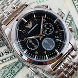 Emporio Armani Franco Black Dial Silver Steel Strap Watch For Men - AR0373 Authentic Buy Shop Now