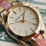 Michael Kors Slim Runway Gold Dial Two Tone Steel Strap Watch for Women - MK4300 Authentic Buy Shop Now