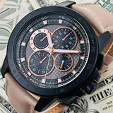 Michael Kors Ryker Chronograph Black Dial Beige Leather Strap Watch For Men - MK8520 Authentic Buy Shop Now