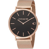 Coach Charles Black Dial Rose Gold Mesh Bracelet Watch for Men - 14602552 Authentic Buy Shop Now