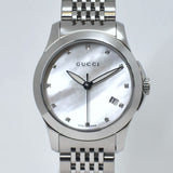 Gucci G Timeless Diamonds Mother of Pearl Dial Silver Steel Strap Watch For Women - YA126504 Authentic Buy Shop Now