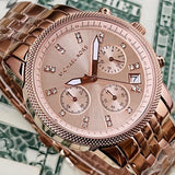 Michael Kors Ritz Chronograph Rose Gold Dial Rose Gold Steel Strap Watch for Women - MK6077 Authentic Buy Shop Now