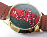Gucci Le Marche Des Merveilles Green and Red Dial Brown Leather Strap Unisex Watch - YA1264012 Authentic Buy Shop Now