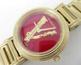 Versace Virtus Mini Quartz Red Dial Gold Steel Strap Watch For Women - VET300321 Authentic Buy Shop Now