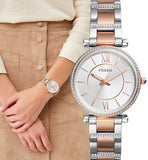 Fossil Carlie Silver Dial Two Tone Steel Strap Watch for Women - ES4342 Authentic Buy Shop Now