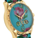 Gucci G Timeless Floral Turquoise Dial Turquoise Leather Strap Watch For Women - YA1264085 Authentic Buy Shop Now