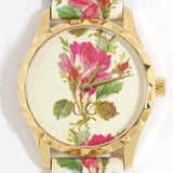 Gucci G Timeless Floral Gold Dial White Leather Strap Watch For Women - YA1264084 Authentic Buy Shop Now
