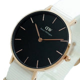 Daniel Wellington Classic Petite Dover Black Dial White NATO Strap Watch For Women - DW00100312 Authentic Buy Shop Now