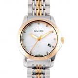 Gucci G Timeless Diamonds Mother of Pearl Dial Two Tone Mesh Bracelet Watch For Women - YA126514 Authentic Buy Shop Now