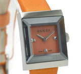 Gucci G-Frame Square Mother of Pearl Orange Dial Orange Leather Strap Watch For Women - YA128532 Authentic Buy Shop Now